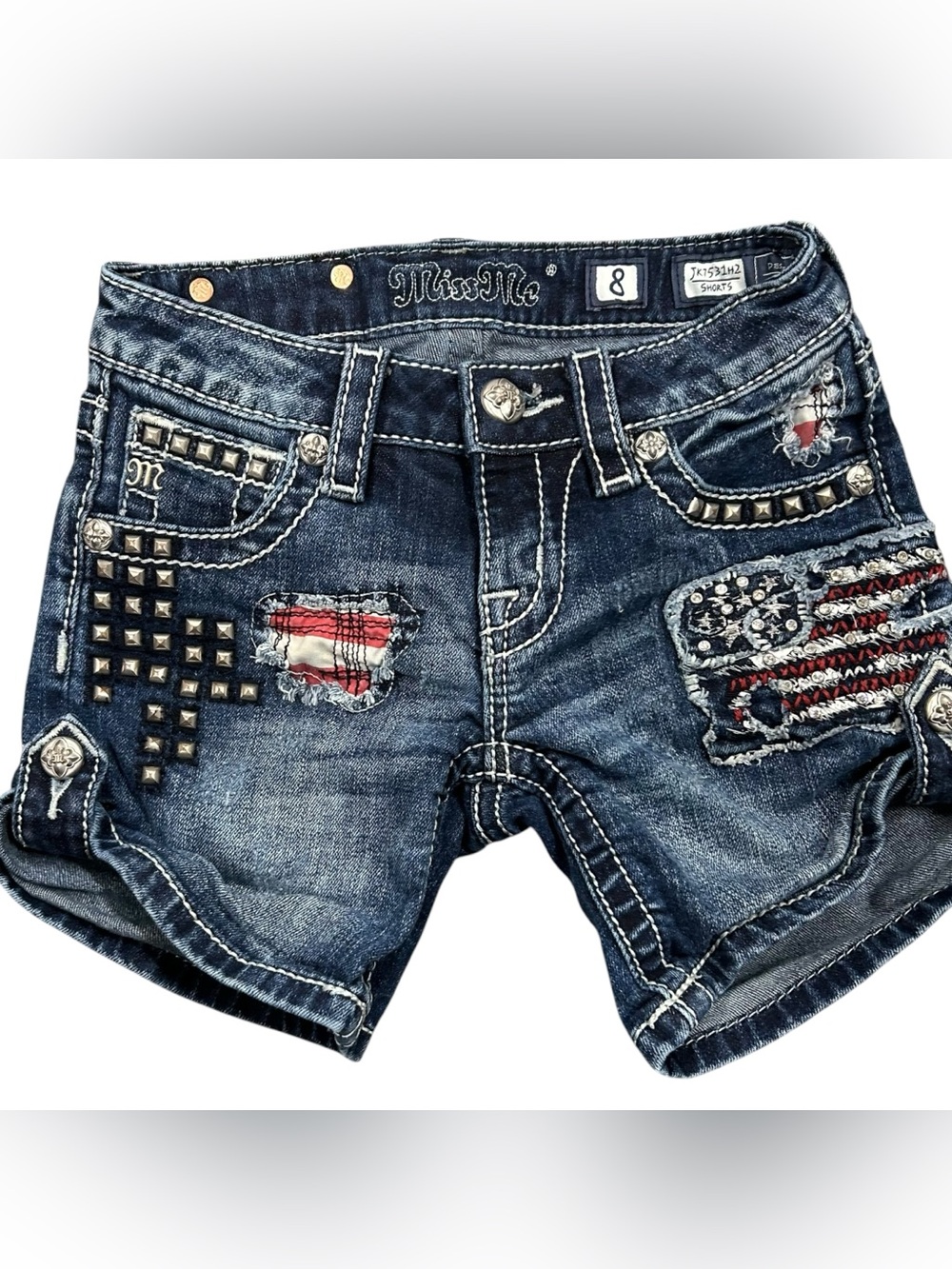 Miss Me Girls 8 Patriotic American Jean Flag Shorts